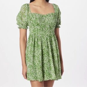 Abercrombie & Fitch green and white puff sleeve dress